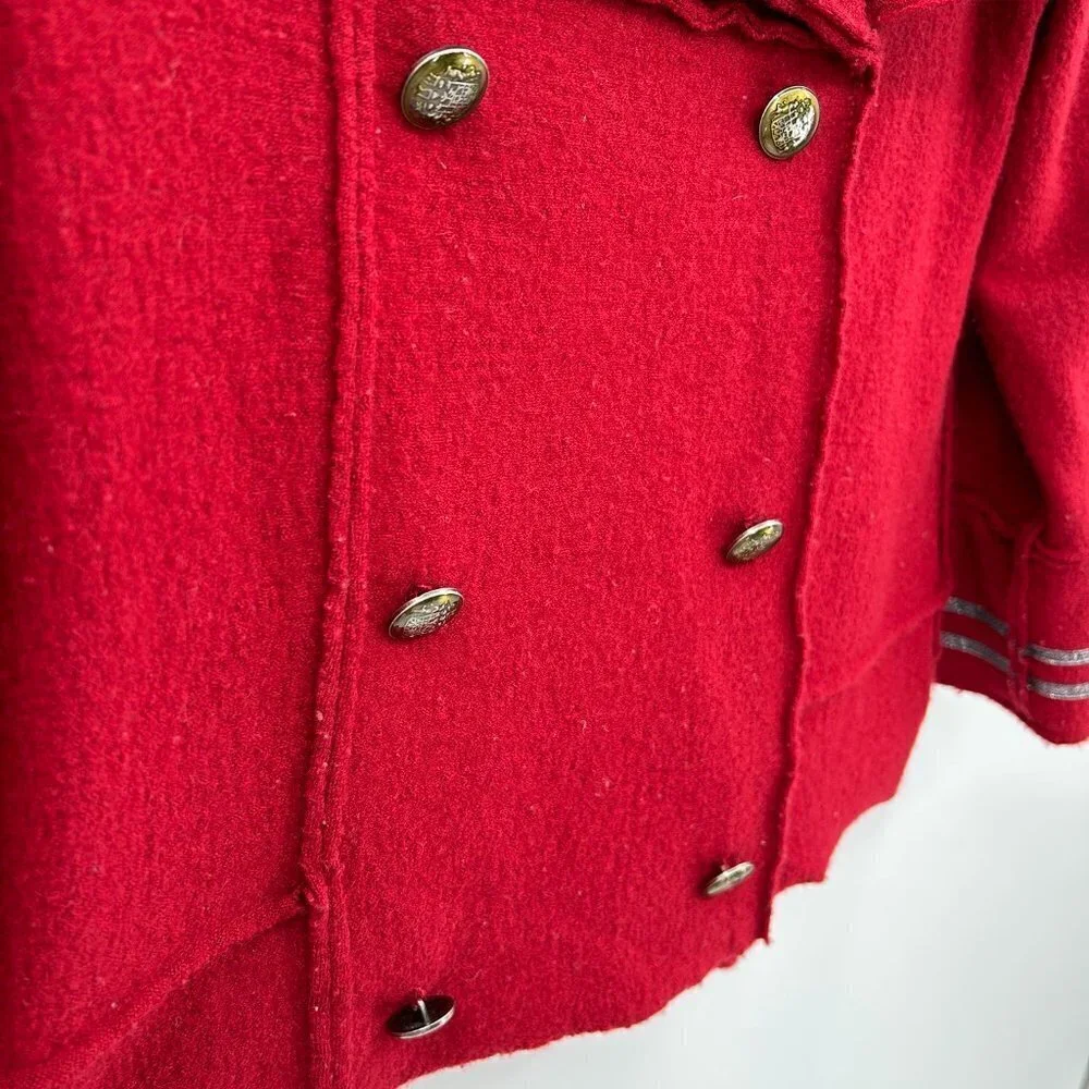 FREE PEOPLE We The Free Red Silver Metallic Wool Double Breasted Coat Jacket XS